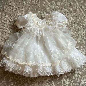 vintage baby girls white christening baptism dress with cap sleeves
